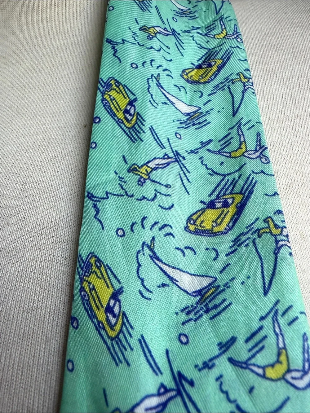 ⛳️ Echo Silk Preppy Aqua Teal Blue Ribbon Scarf Golf Convertible Car Sailboat